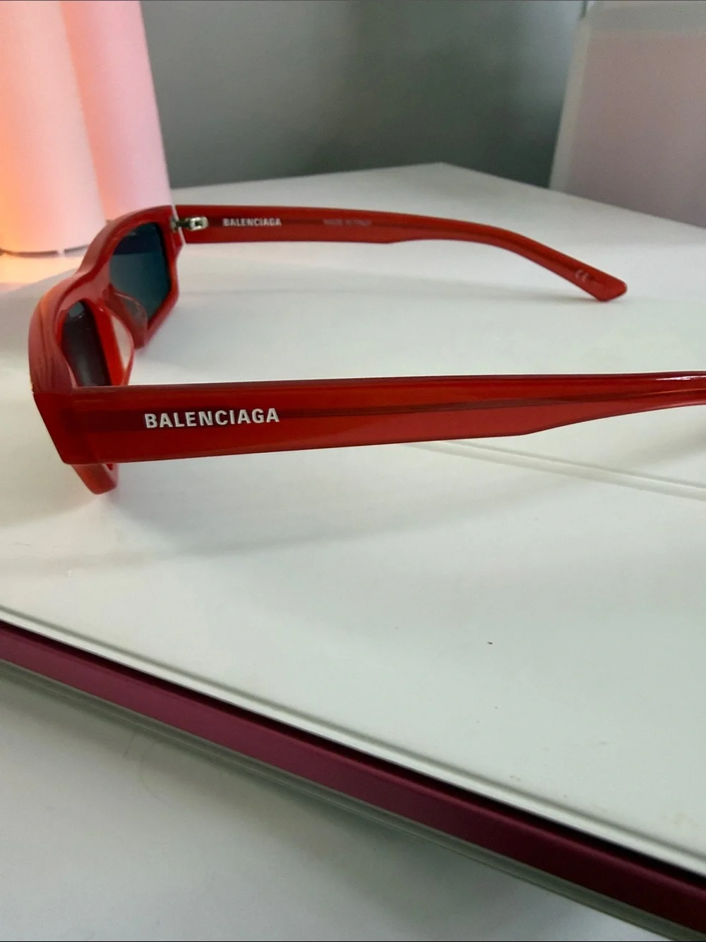 Balenciaga Kids Red Slim Rectangle Sunglasses